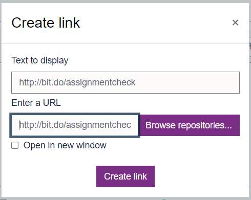 Create a link to your assignment checklist as part of a Moodle assignment set up