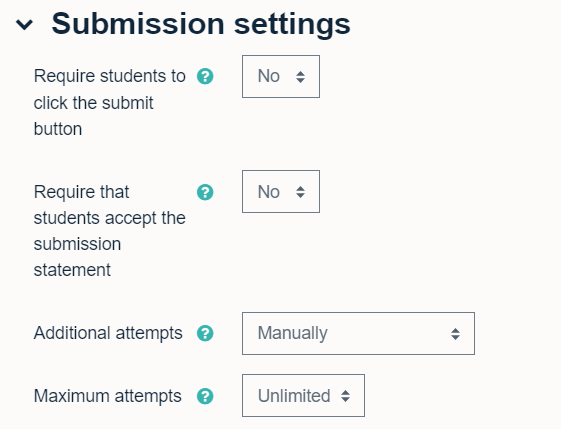 The submission settings for Moodle assignment