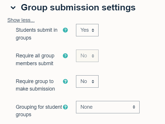 The group submission settings for Moodle assignments