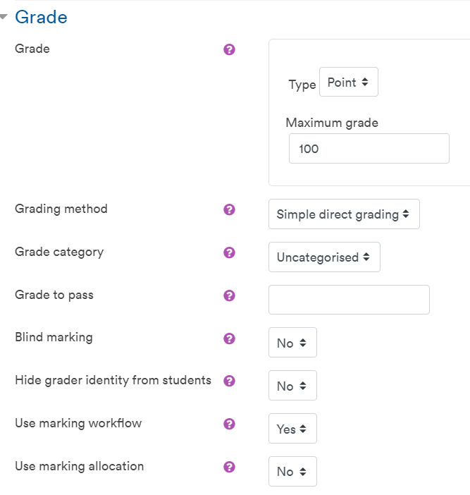 Grade settings