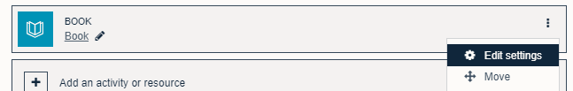 The three dots menu for a book on main Moodle page