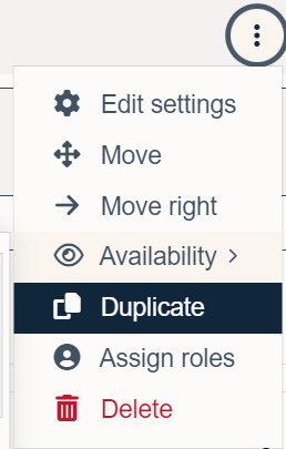 Three dots dropdown menu for editing an item on a Moodle page