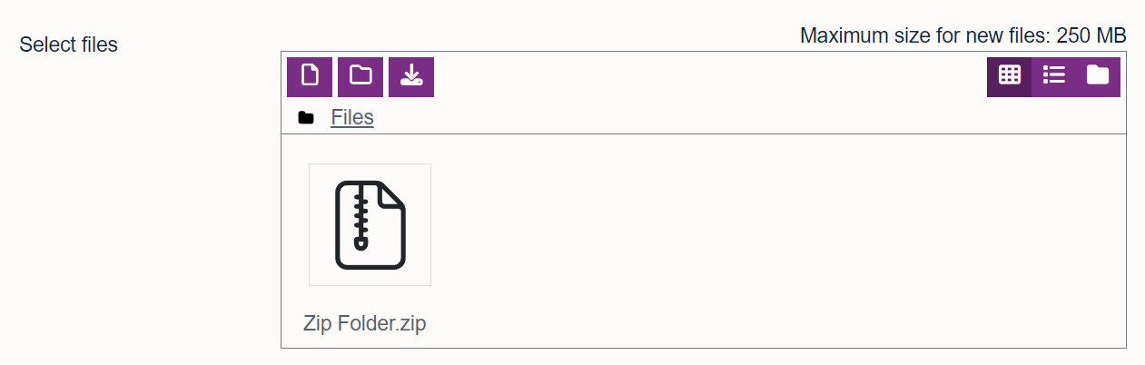 Select files section with zip file in it