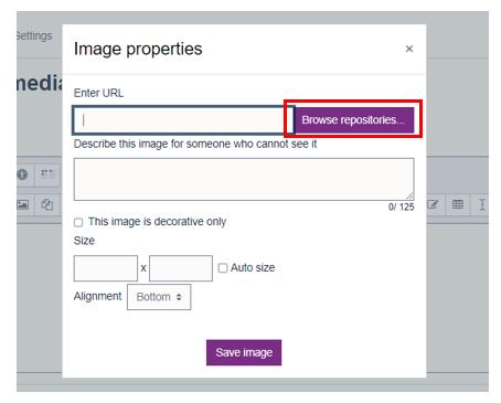 Browse repositories will allow you to add an image file