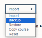 The import drop down menu showing backup.