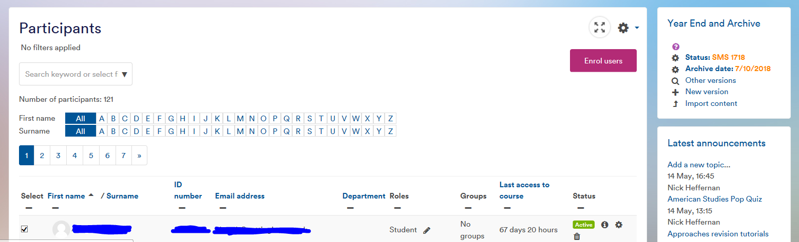 Selecting students in participants list