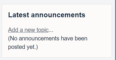 The announcements block in the block drawer on Moodle 4.1