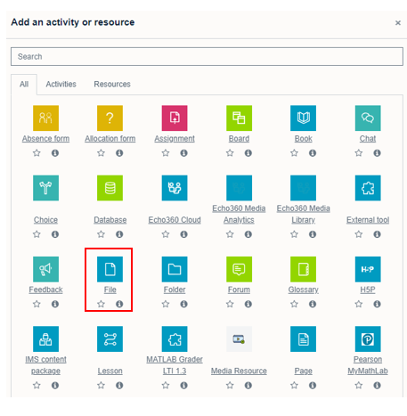 Activity and resource selector