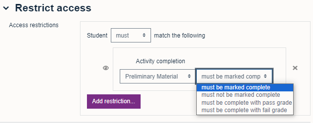 Restriction criteria options