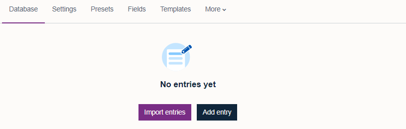 'Import entry' and 'Add entry' buttons under the 'Database' tab