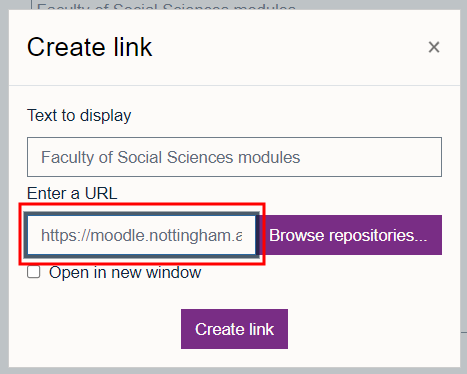 Create link pop up window