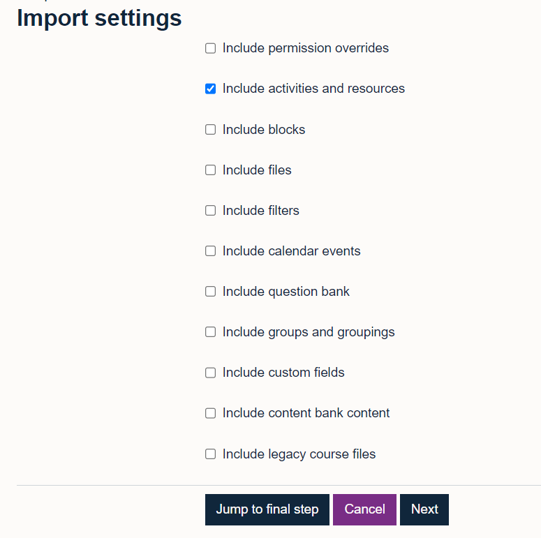 Import settings when importing content from another Moodle module