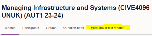 enrol me in this module tab underneath the course title.