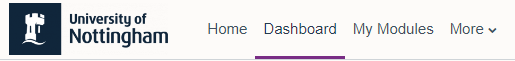 Top navigation bar in Moodle with Dashboard selected
