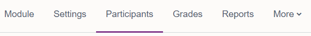 Navigation bar at top of Moodle page with participants selected