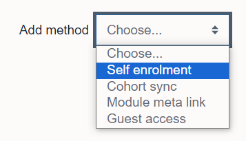 Add method dropdown open displaying options