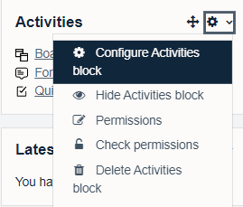 Finding the configure option in the block's cogwheel menu