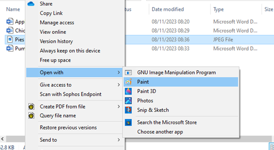 Opening an image in Paint from the File Explorer