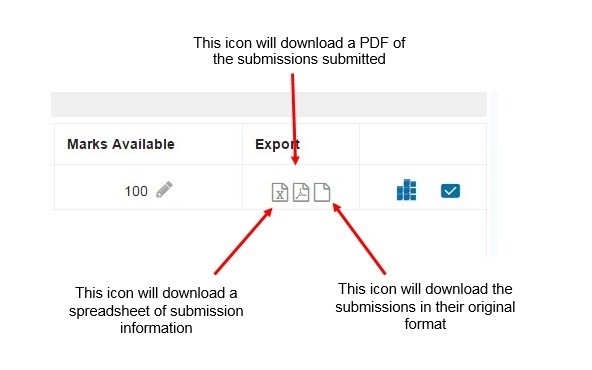 Explanations of the three Export icons in Turnitin