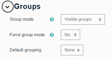 Groups settings, including 'Group mode', 'Force group mode' and 'Default grouping'