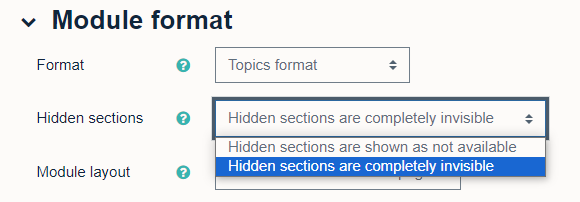 Hidden sections options