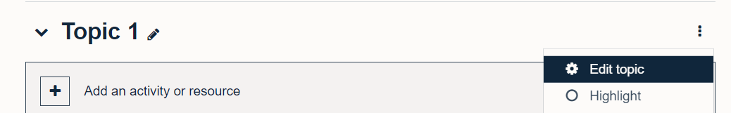 Header with dropdown menu on right with Edit topic hightlighted