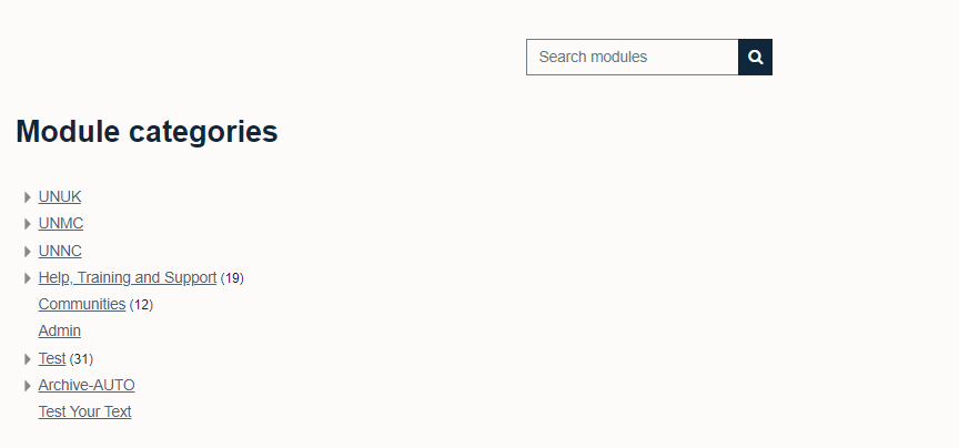 Site Home, a listing of all categories within Moodle
