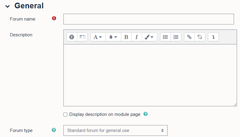 General settings for a new forum activity