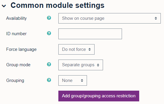 Common module settings for a new forum activity