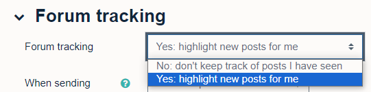 Screenshot of forum tracking options