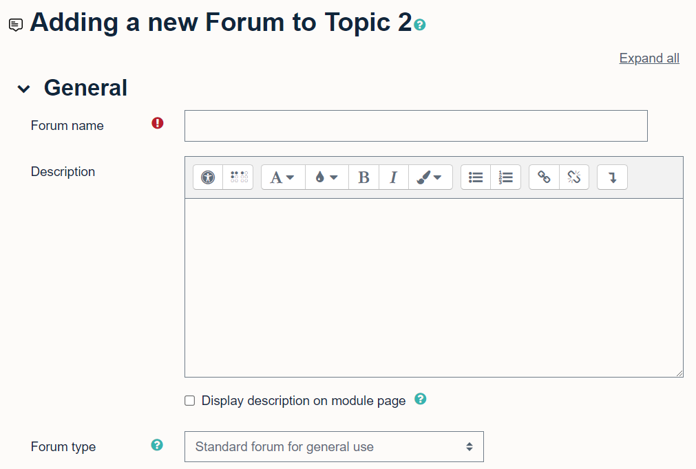 General settings when setting up a forum in Moodle