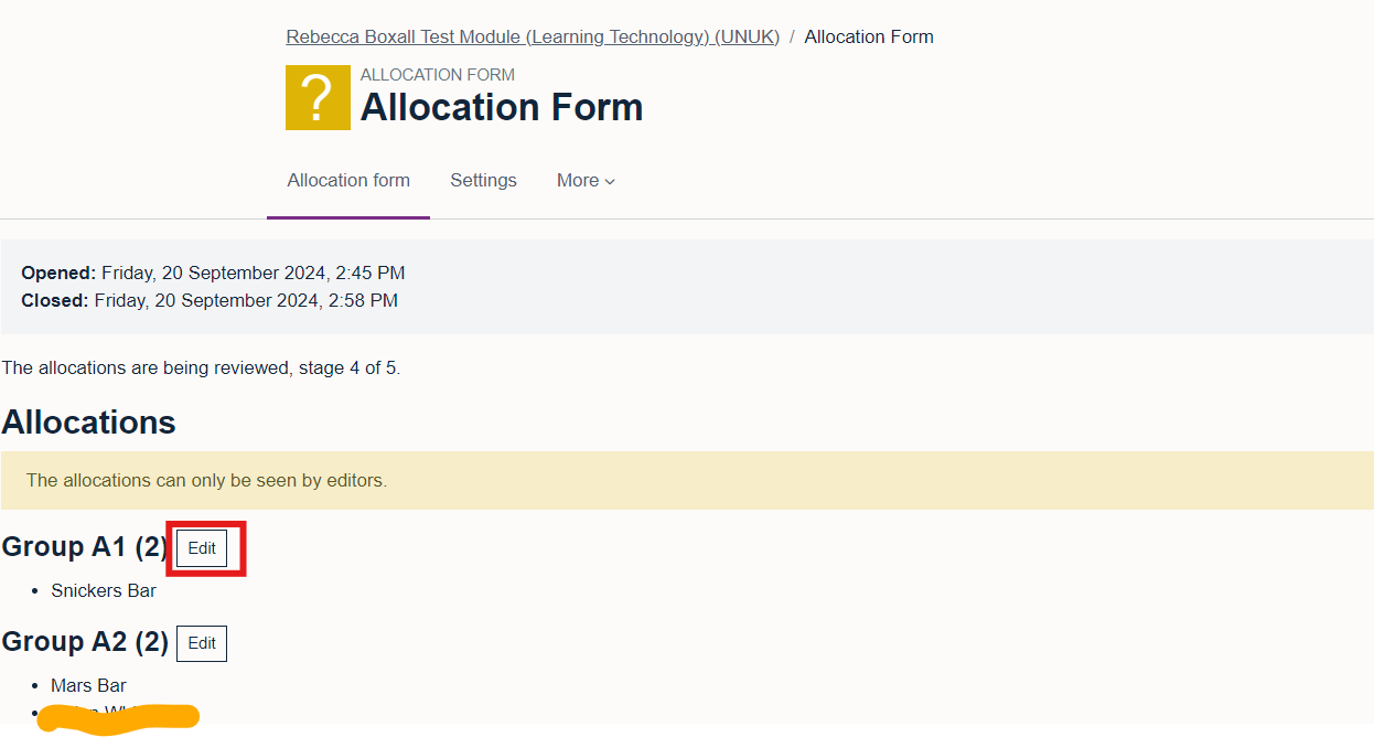 Reviewing allocation forms