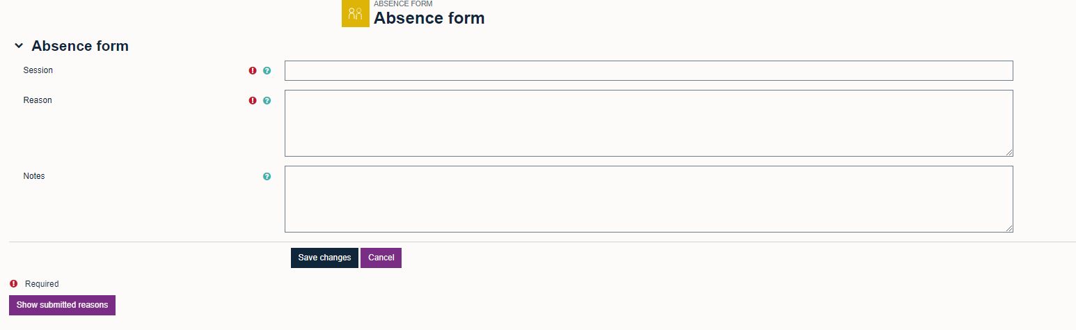 Student view of absence form