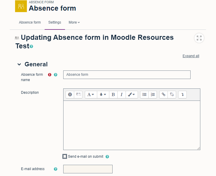 Absence form settings