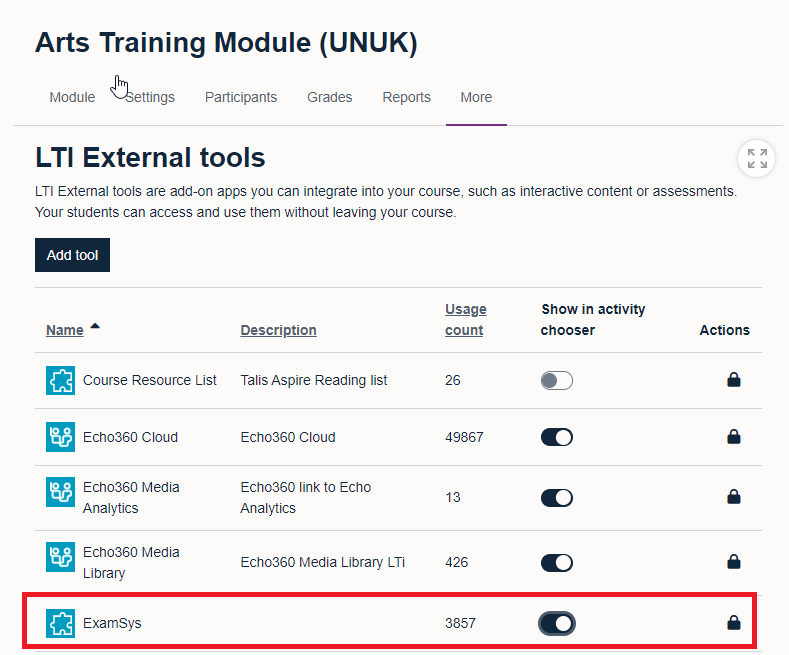 External tool - ExamSys