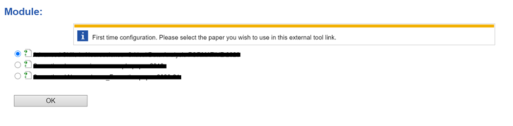 Examsys screen showing choice of paper