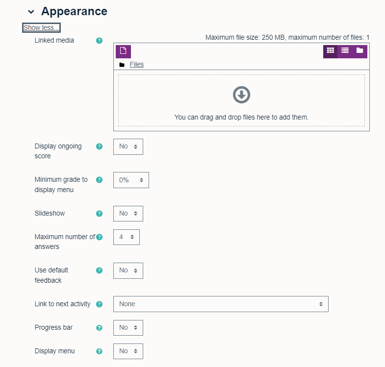 The subheadings in the appearance section.