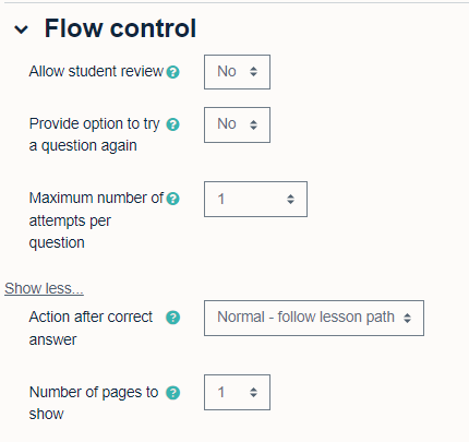 The sub headings in the flow control section.