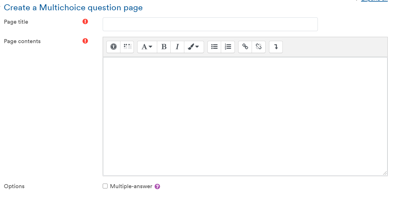 Creating a multiple choice page.