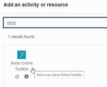 Activity picker - showing Xerte