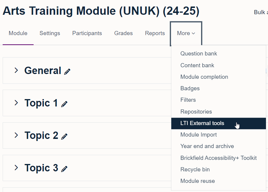 LTI External tools menu