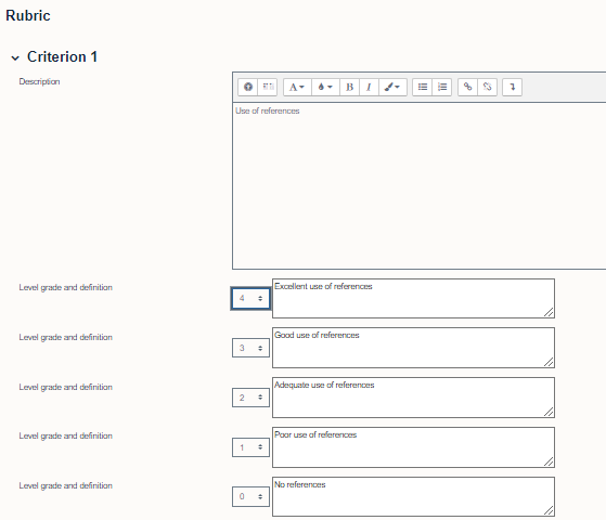 workshop rubric criterion setup screen