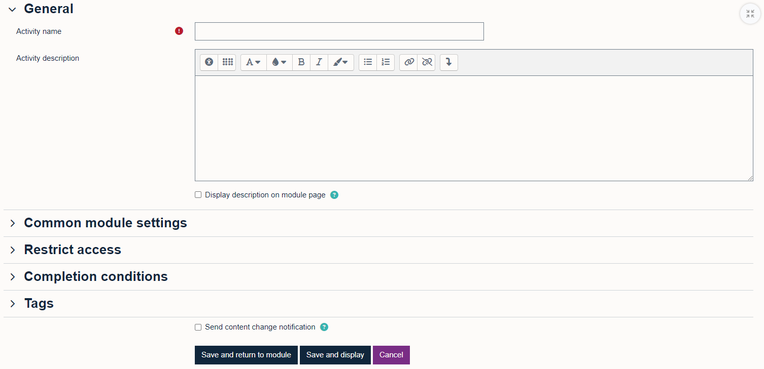 Settings when adding an Echo360 activity in Moodle