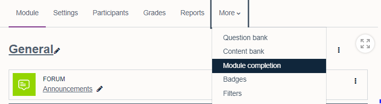 Module completion can be found in the more tab