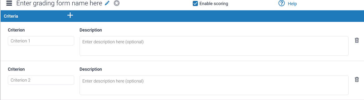 Screenshot of the grading form