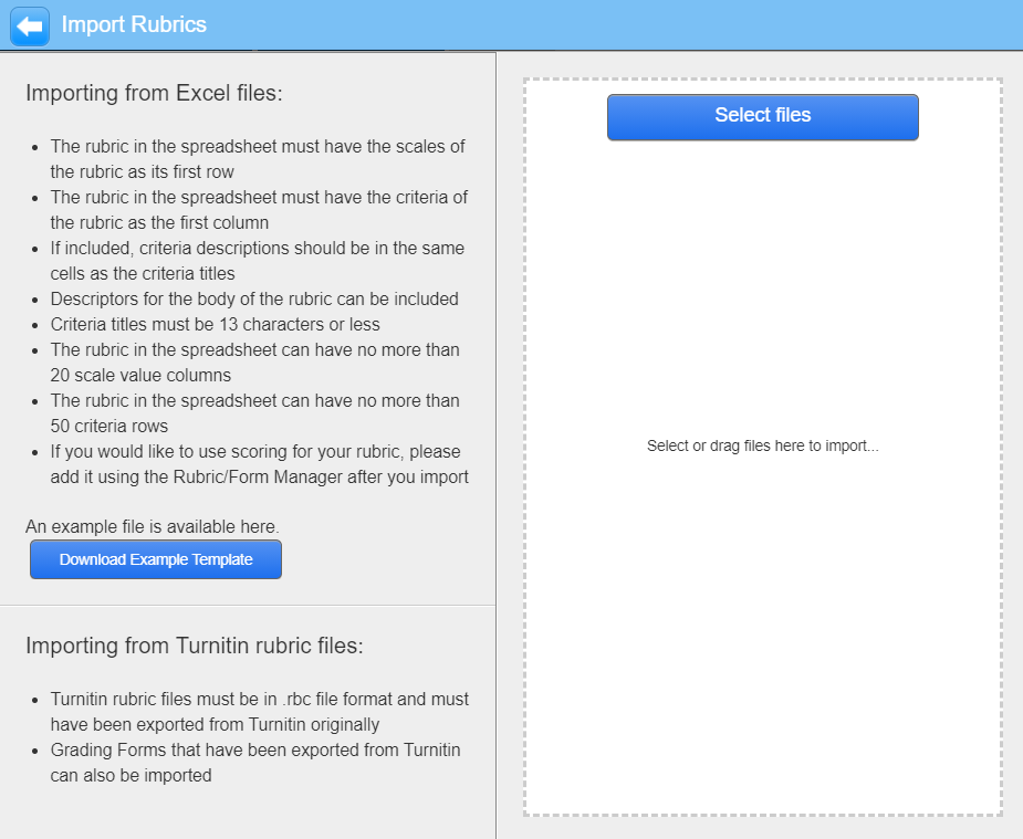 Importing a rubric window