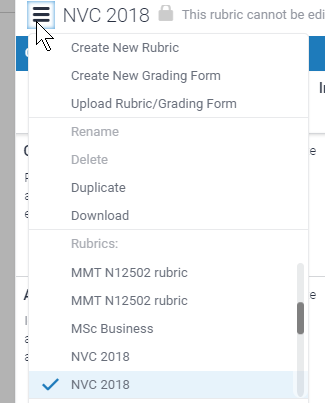 Selecting a rubric.