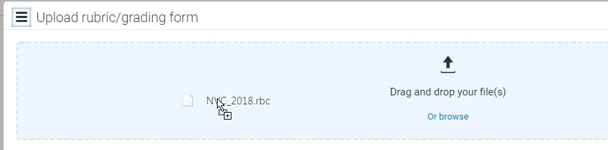 Dragging and dropping a rubric to upload.