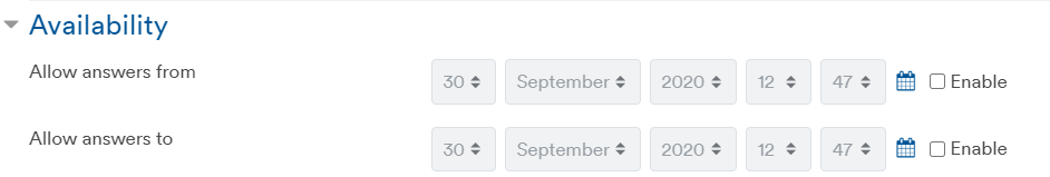 Availability settings to allow answers to and from certain dates
