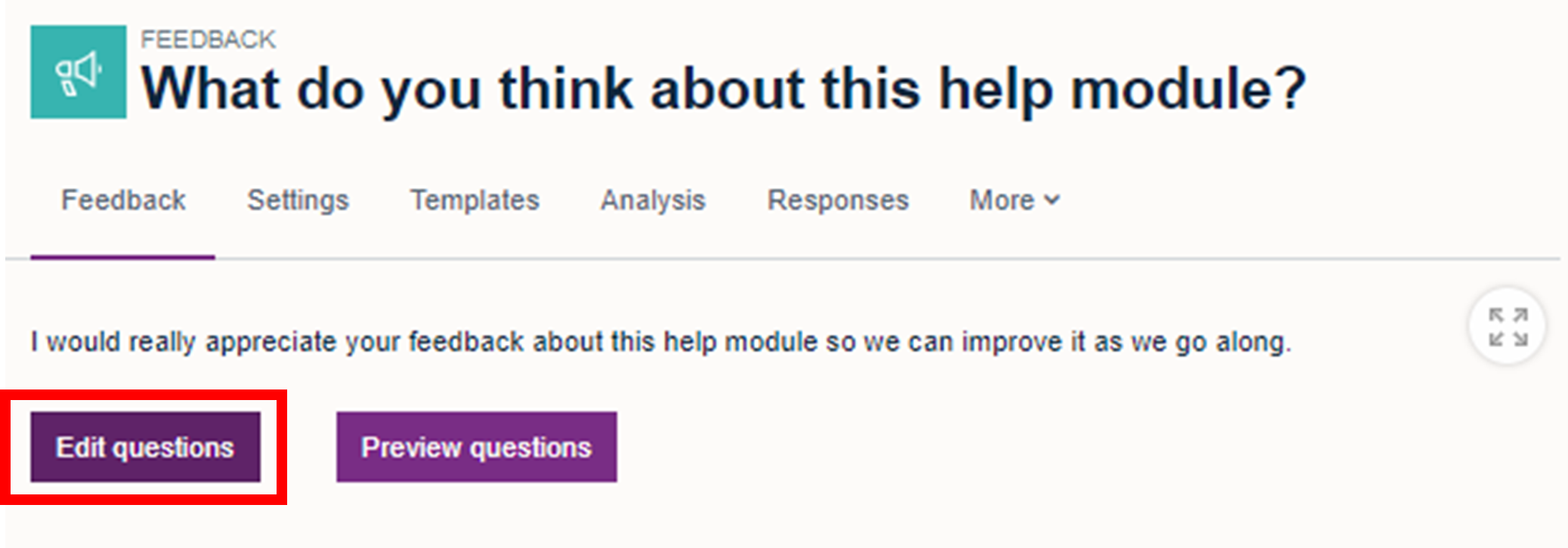 the edit questions button in the feedback activity